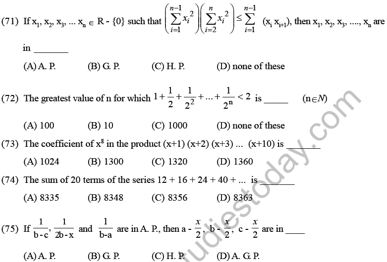 JEE Mathematics Sequence And Series MCQs Set B, Multiple Choice Questions